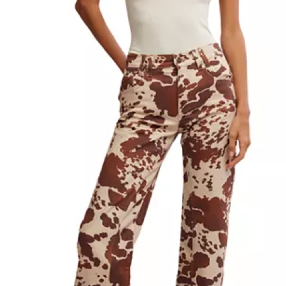 Free People We the Free Risk Taker High Rise Printed Jeans in Tea Combo